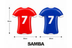 Close up of numbered football shirt magnet markers, 30mm by 30mm each