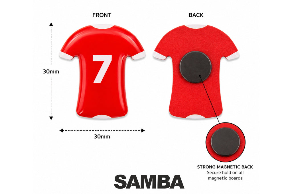 Reverse of the football shirt magnets showing the strong magnetic backing