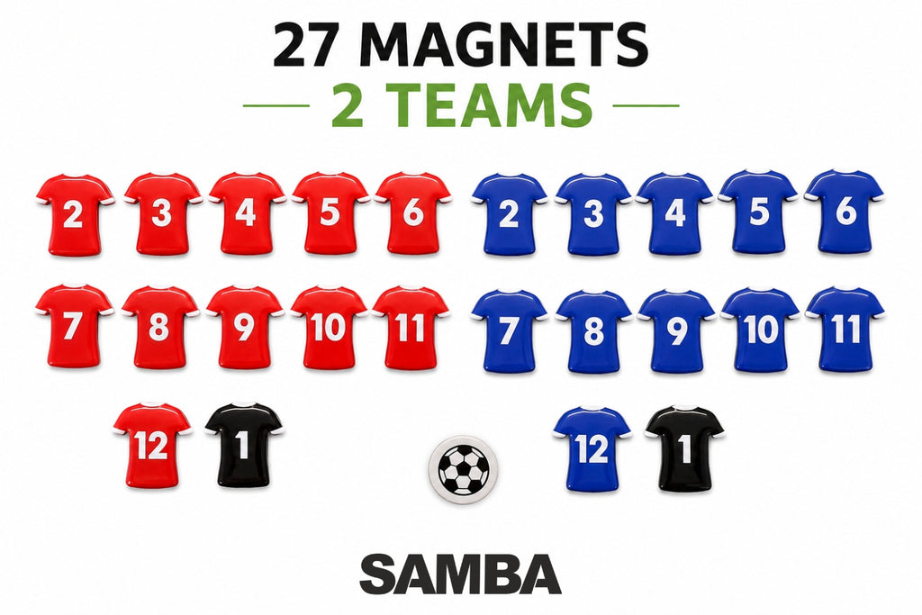 Football coaching board shirt magnet set, 27 pieces, red and blue shirts with goalkeepers and ball