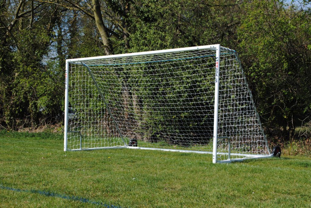 Heavy Duty Wheeled Football Goal Package: 9v9 Freestanding Steel