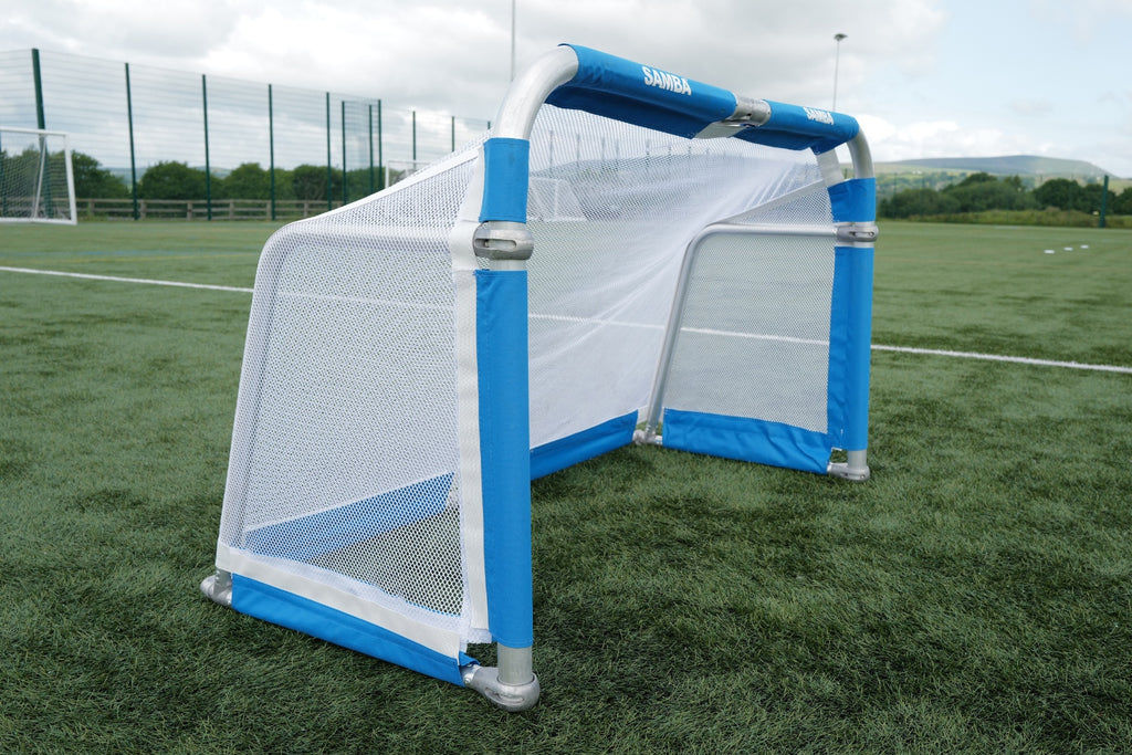 Front view of the Samba 4ft x 2.5ft aluminium goal for 3v3 games