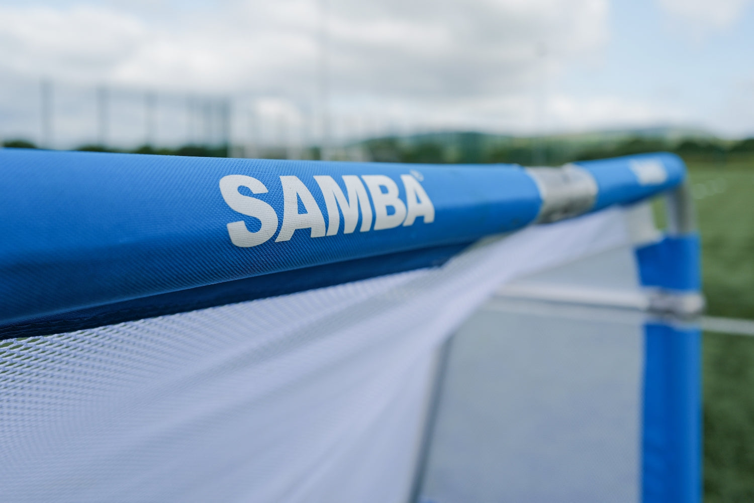 Side angle showing the 60cm depth of the Samba folding aluminium goal