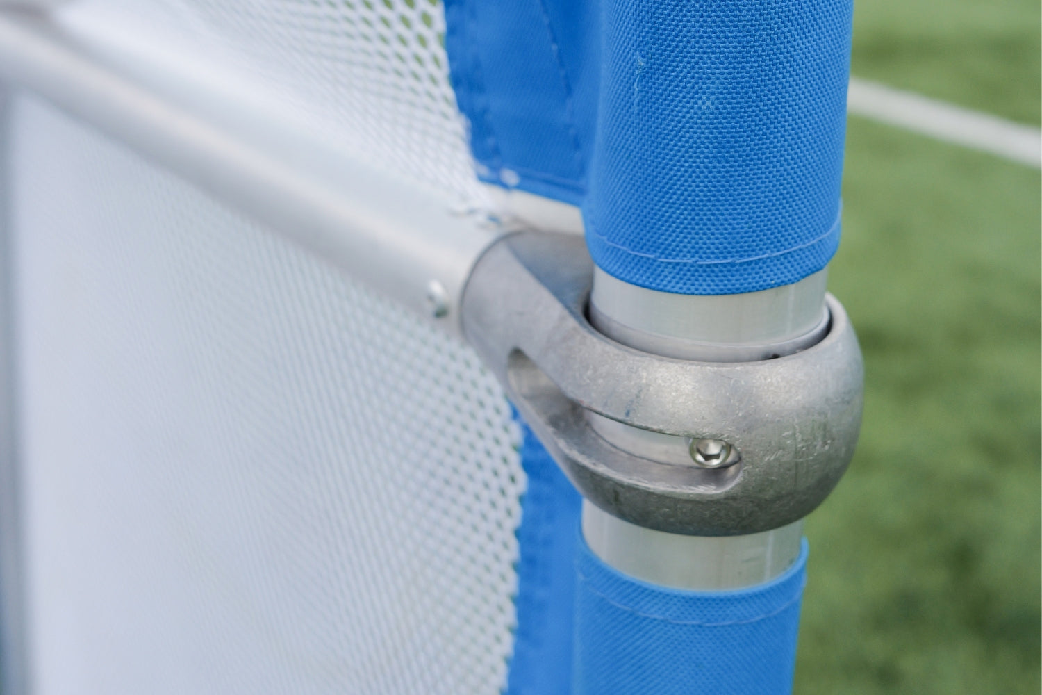 Velcro fitted mesh net attachment on the Samba 3v3 aluminium goal
