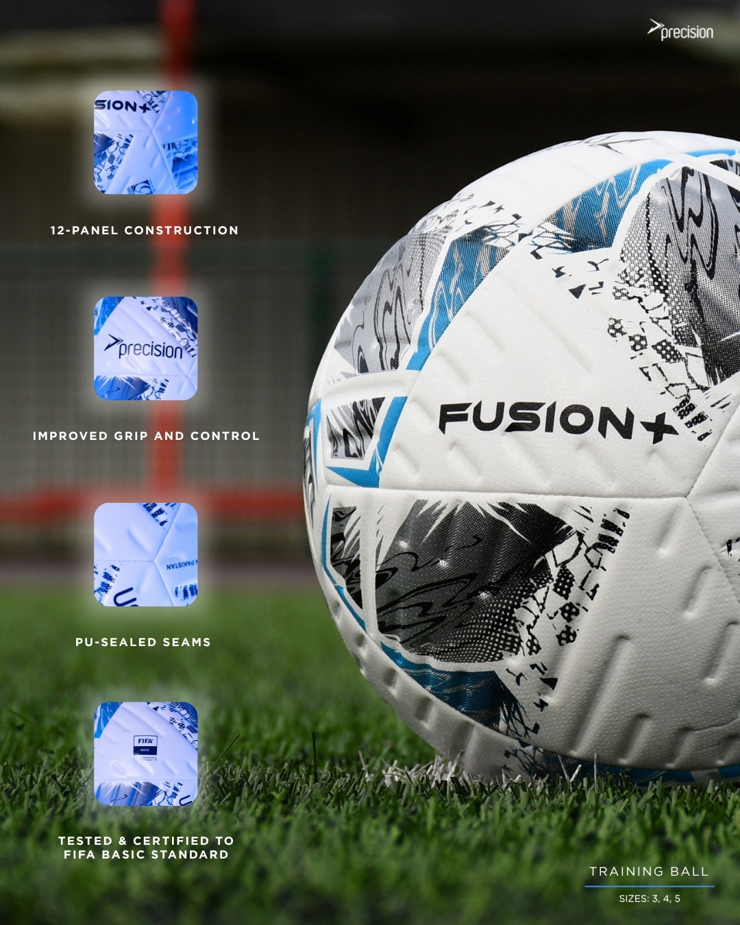 Precision Fusion+ FIFA Basic Training Ball | Size 3, 4 & 5