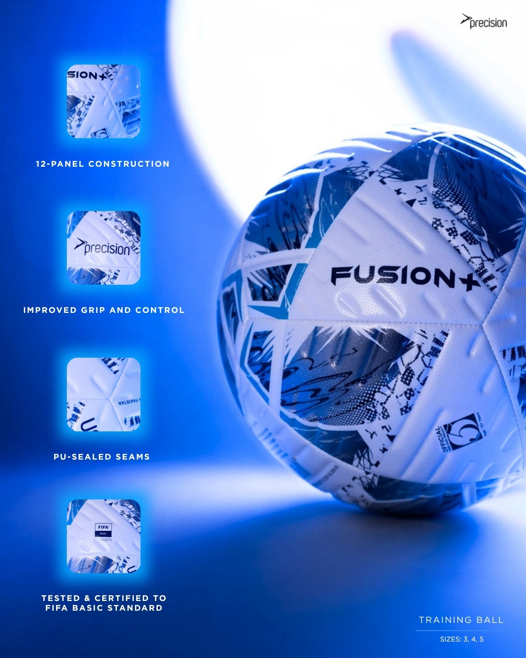 Precision Fusion+ FIFA Basic Training Ball | Size 3, 4 & 5